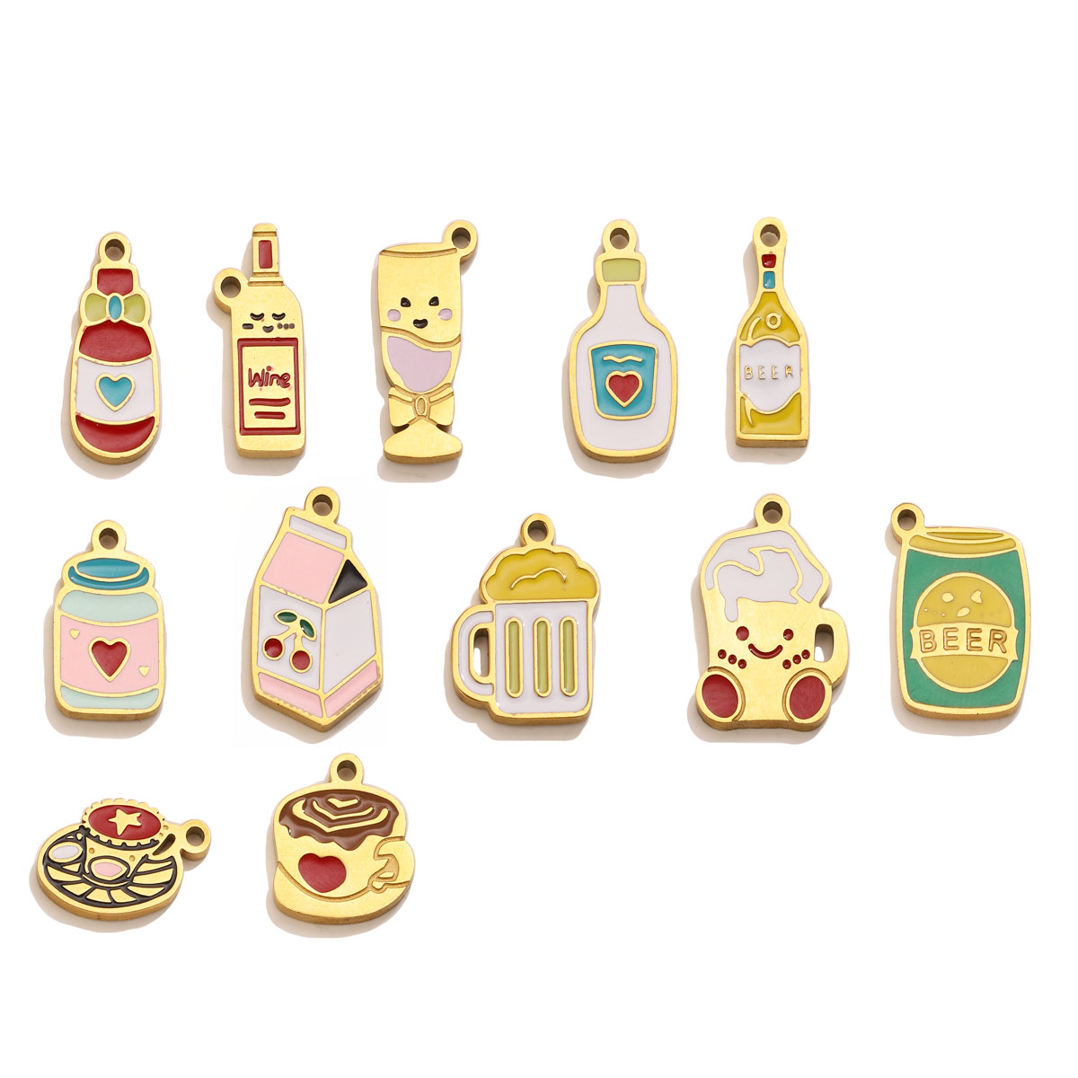 Wine Beer Coffee Drink - 5pc Enamel Cute Food Drink Charms