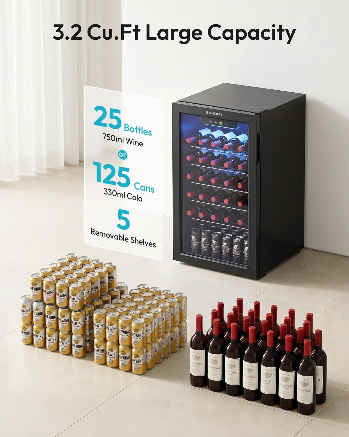 125 Can Beverage Cooler with G - Wine Beer Mini Fridge 评论和价格