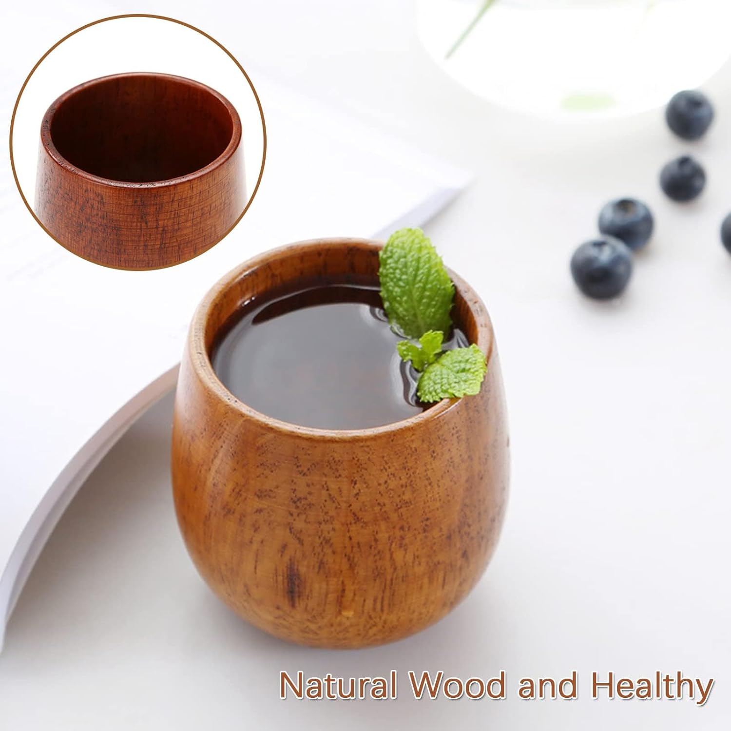 Wooden Tea Cups Top Grade Natu - Wine Beer Coffee Drink 评论和价格
