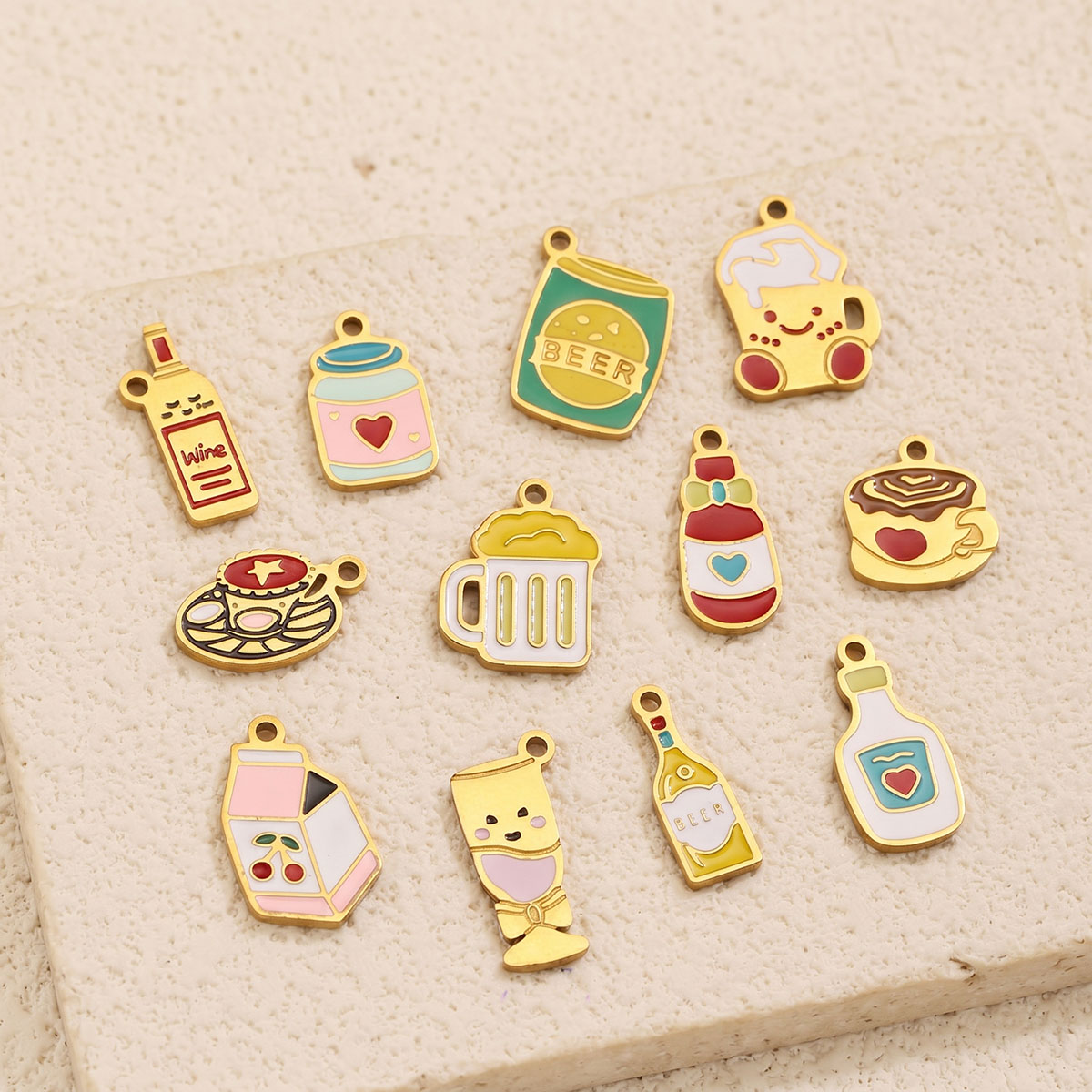 5pc Enamel Cute Food Drink Cha - Wine Beer Coffee Drink 评论和价格
