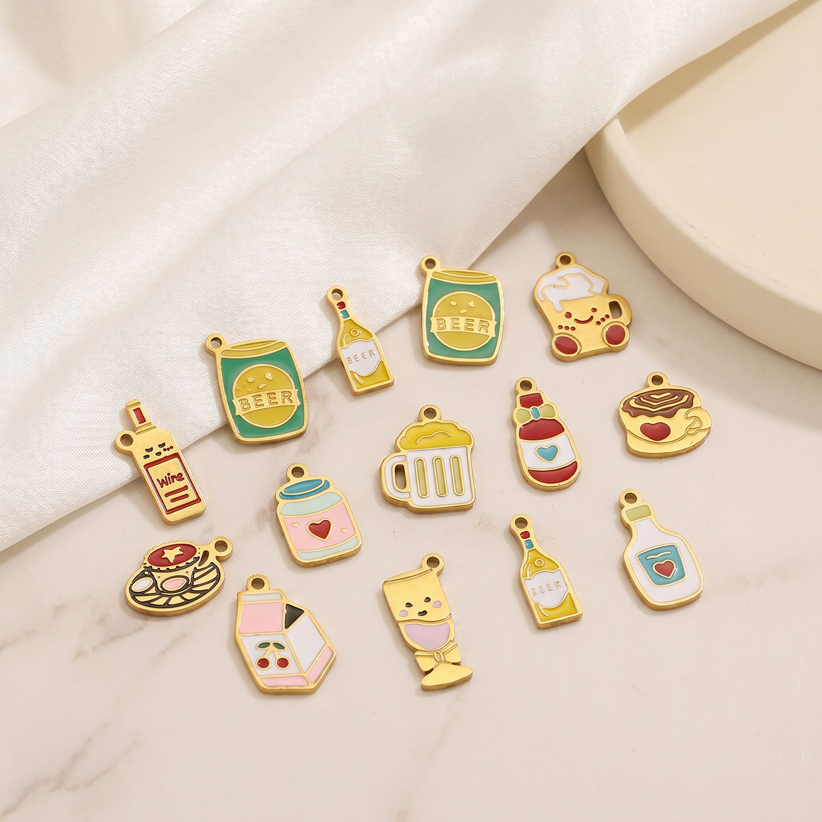 5pc Enamel Cute Food Drink Cha - Wine Beer Coffee Drink 评论和价格