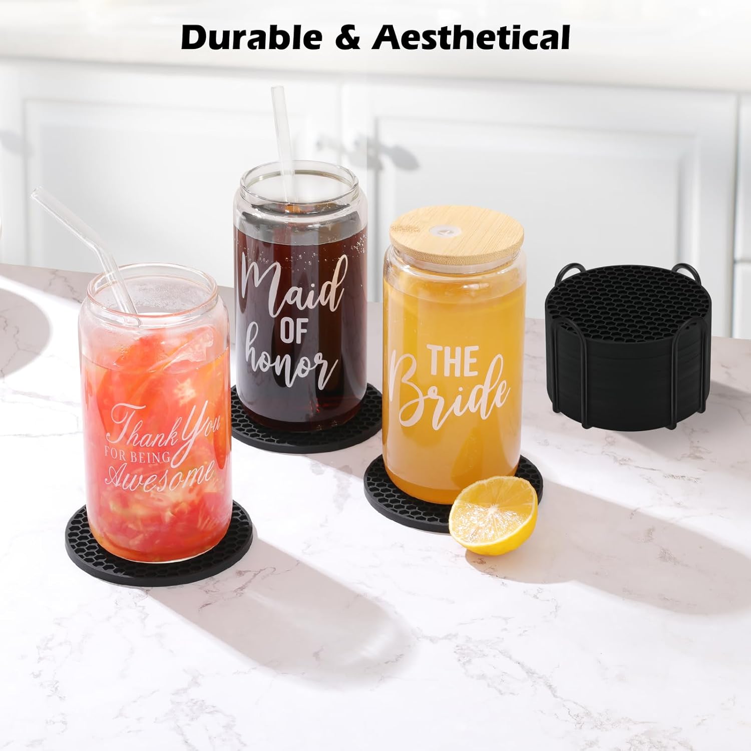 Silicone Coasters Set with Hol - Wine Beer And Liquor 评论和价格