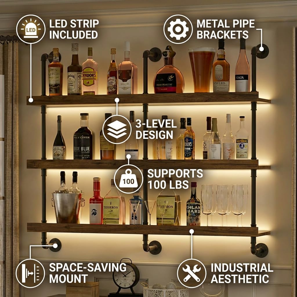 Wall Mounted Wine Rack With LE - Wine Beer Liquor 评论和价格