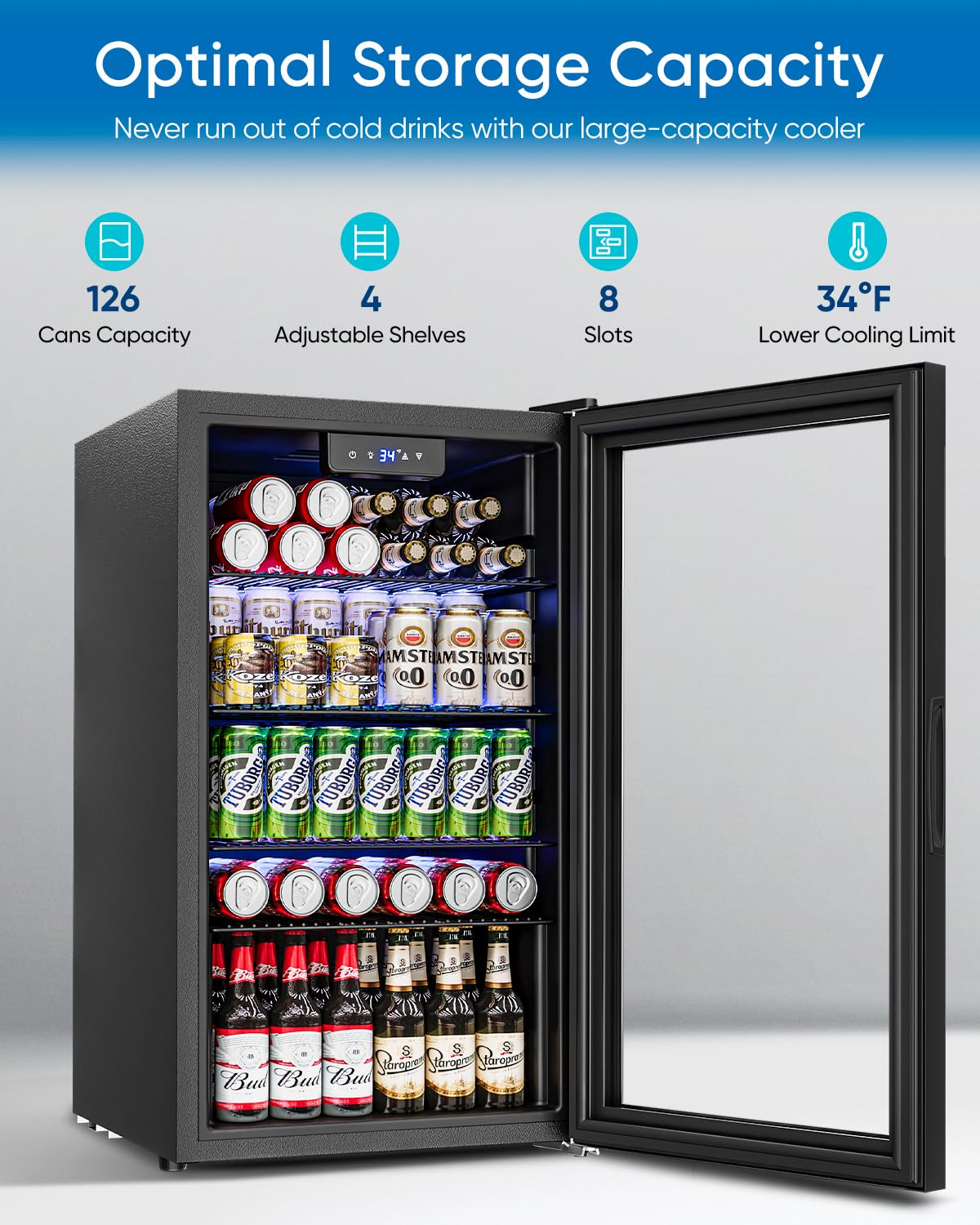 3.2 Cu.Ft Glass Door Mini Frid - Wine Beer Mini Fridge 评论和价格